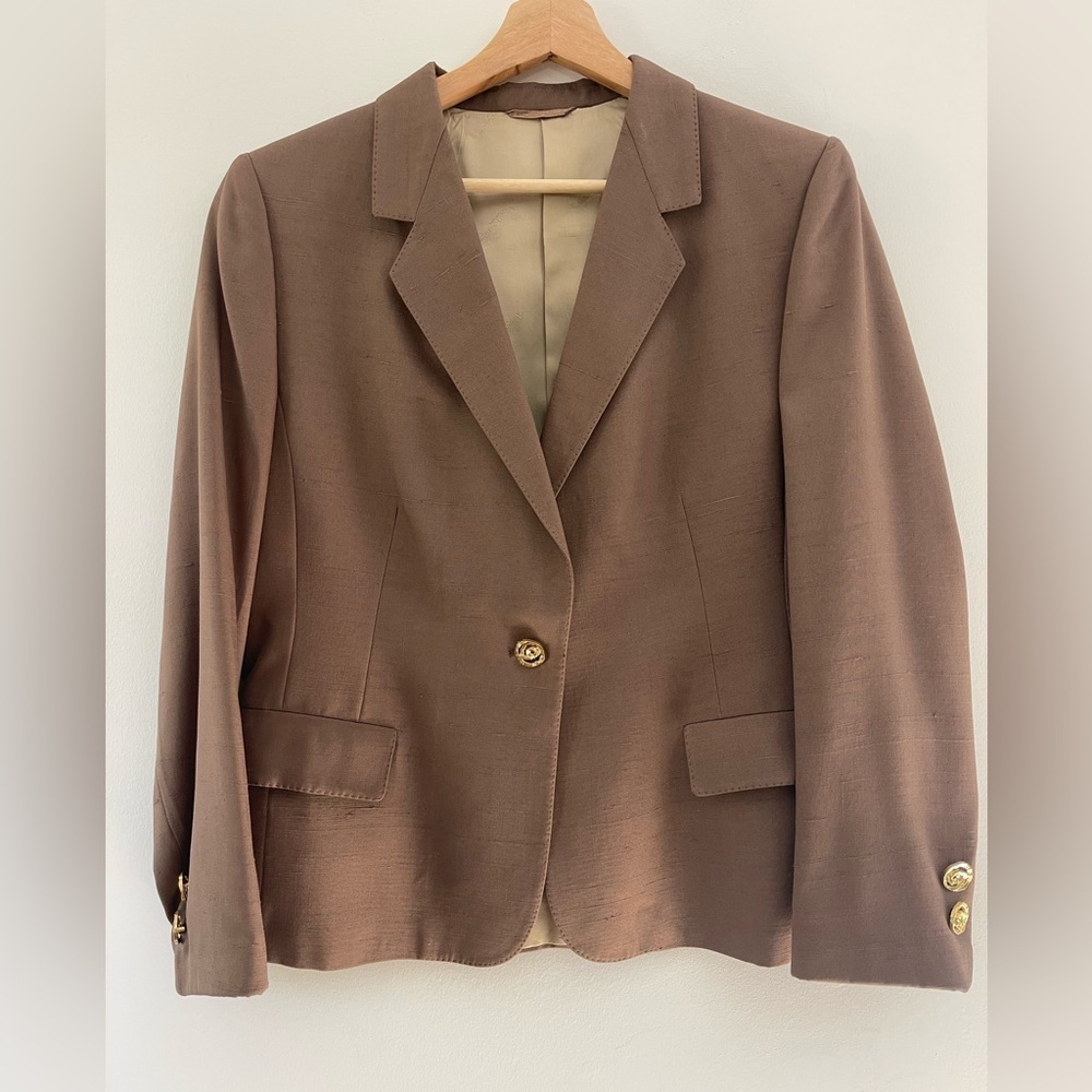 Vintage Aquascutum London Gold and Brown Blazer with Gold Button Detail EUC